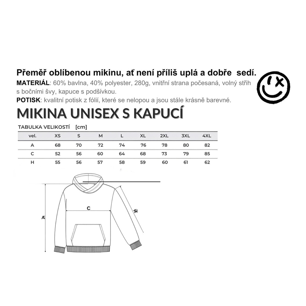 PREMIER-MIKINA UNISEX TABULKA VELIKOSTÍ